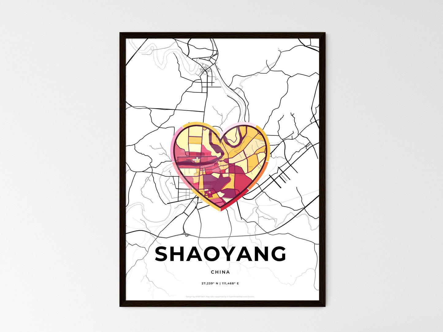 Shaoyang China wedding art map with heart icon