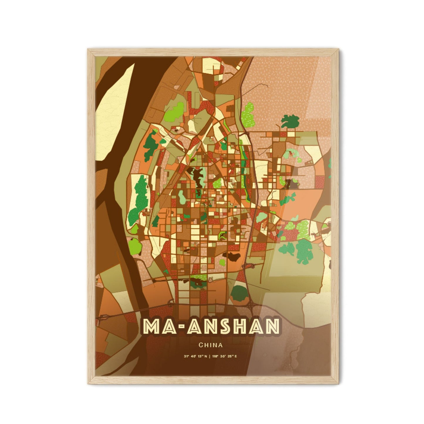 Colorful MA-ANSHAN CHINA Fine Art Map Farmhouse