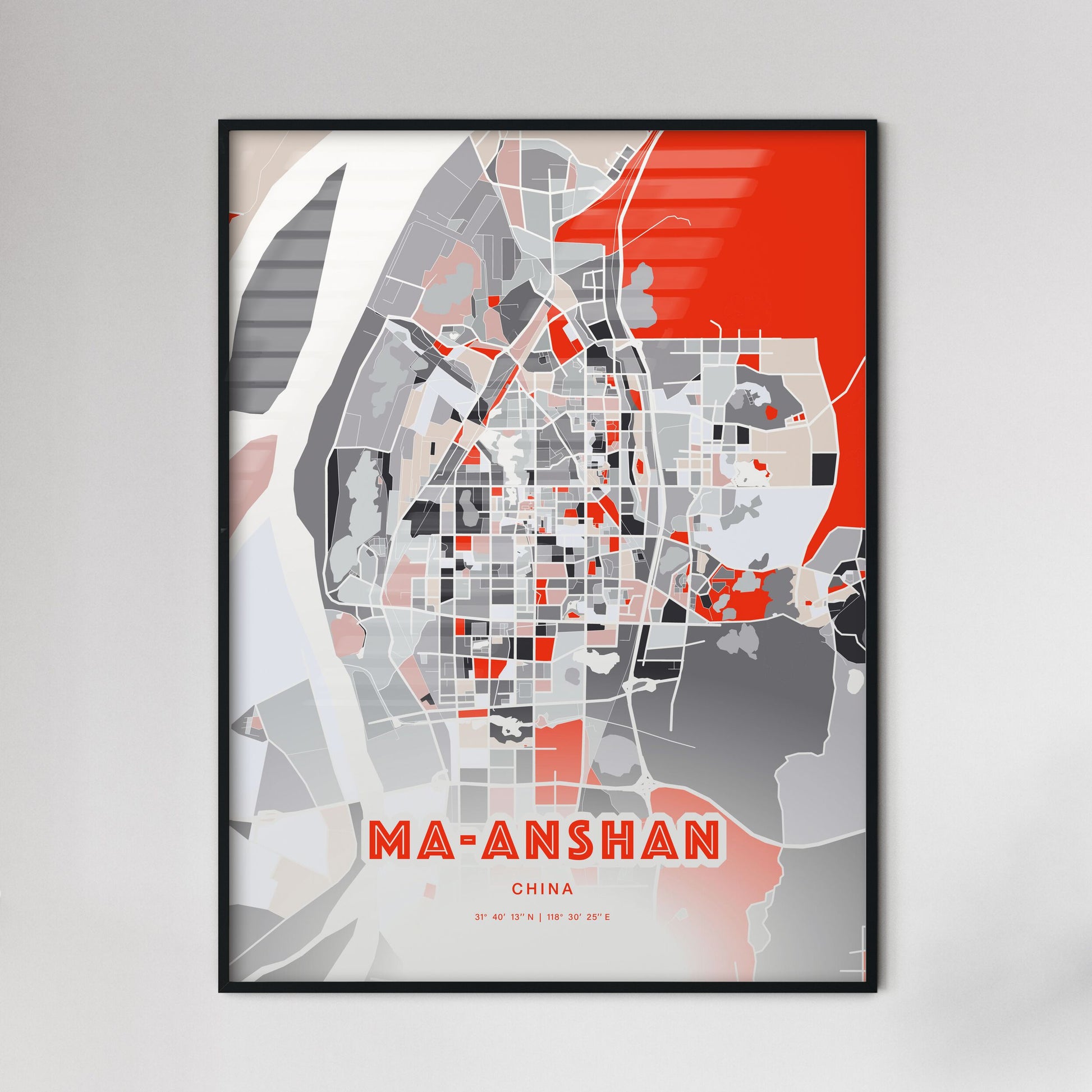 Colorful MA-ANSHAN CHINA Fine Art Map Modern