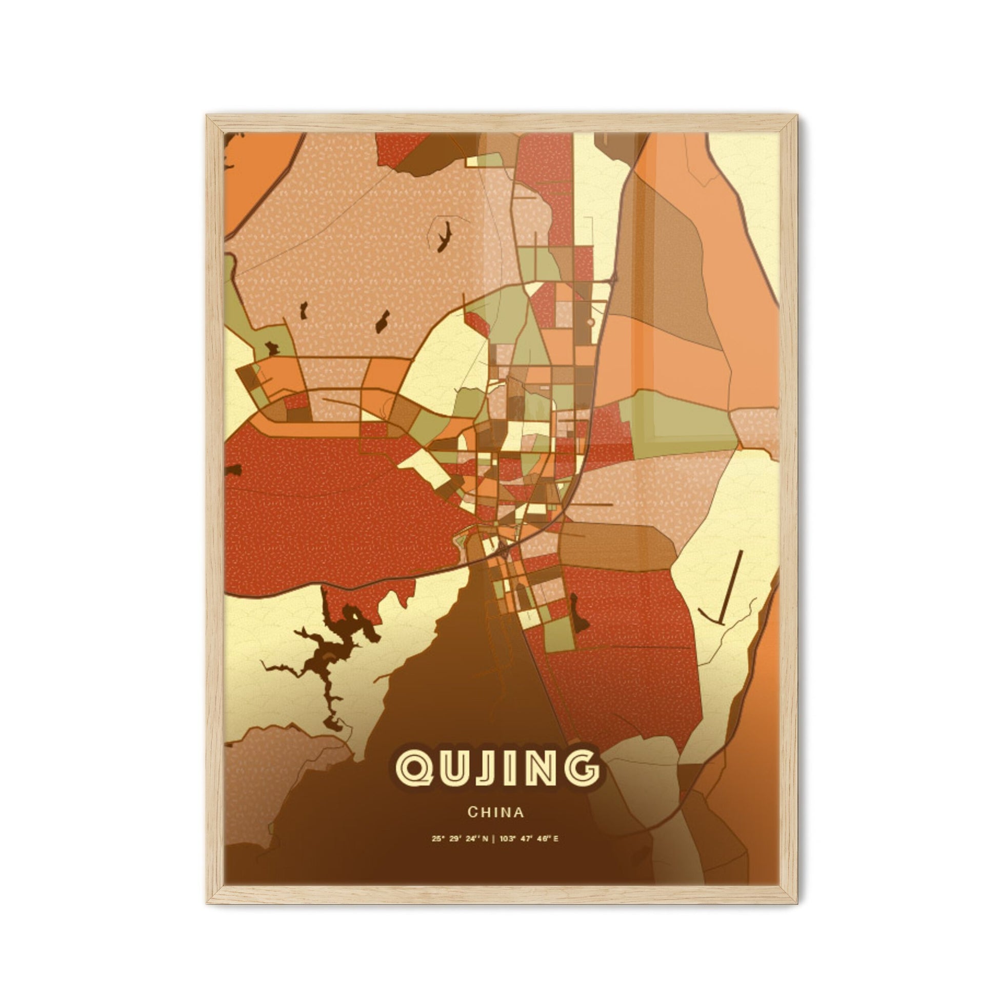 Colorful QUJING CHINA Fine Art Map Farmhouse