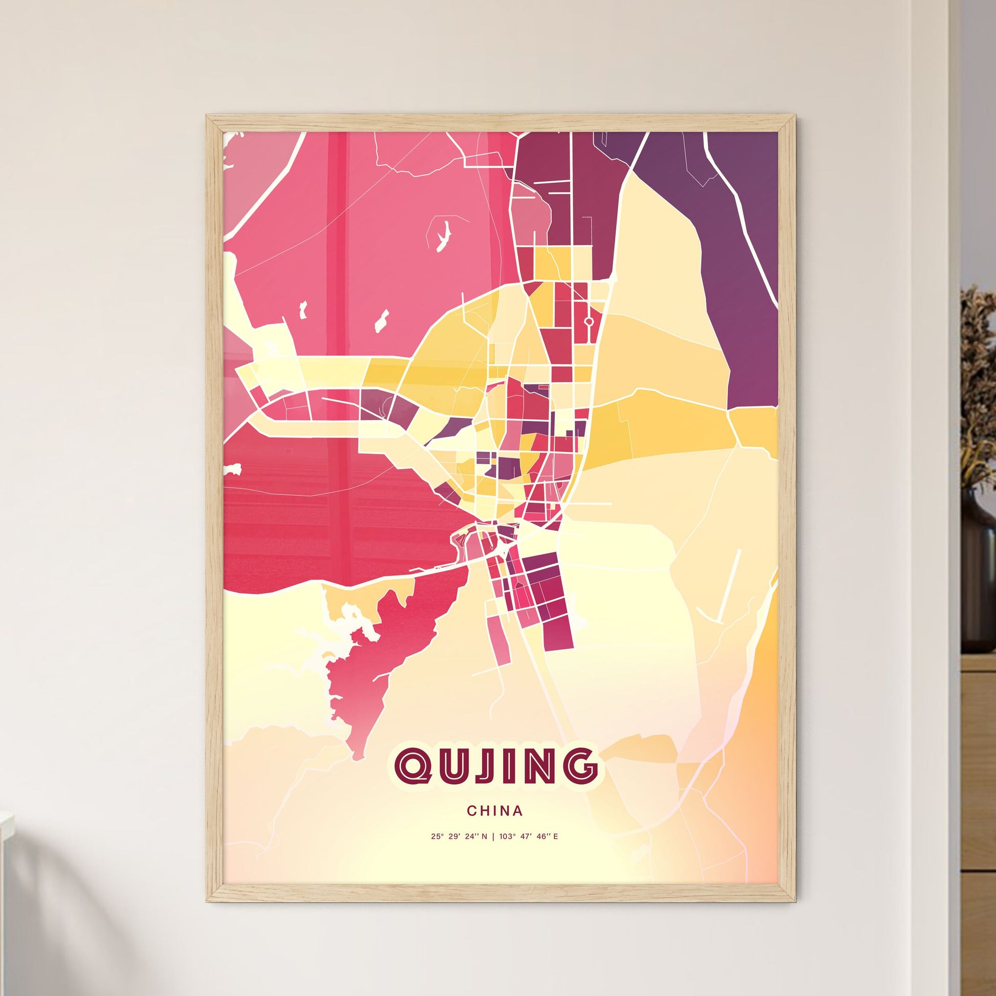 Colorful QUJING CHINA Fine Art Map Hot Red