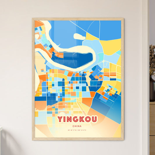 Colorful YINGKOU CHINA Fine Art Map Blue Orange