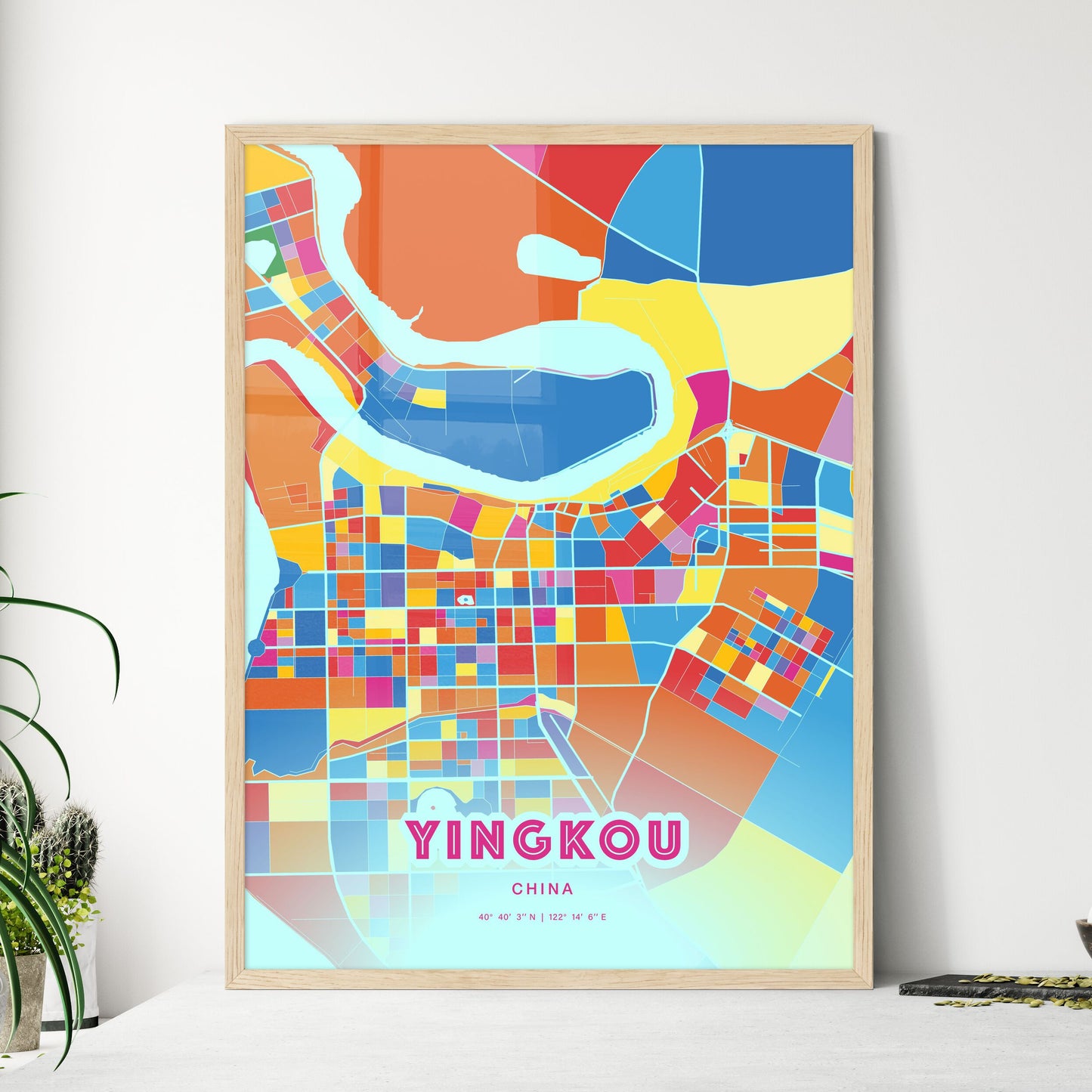 Colorful YINGKOU CHINA Fine Art Map Crazy Colors