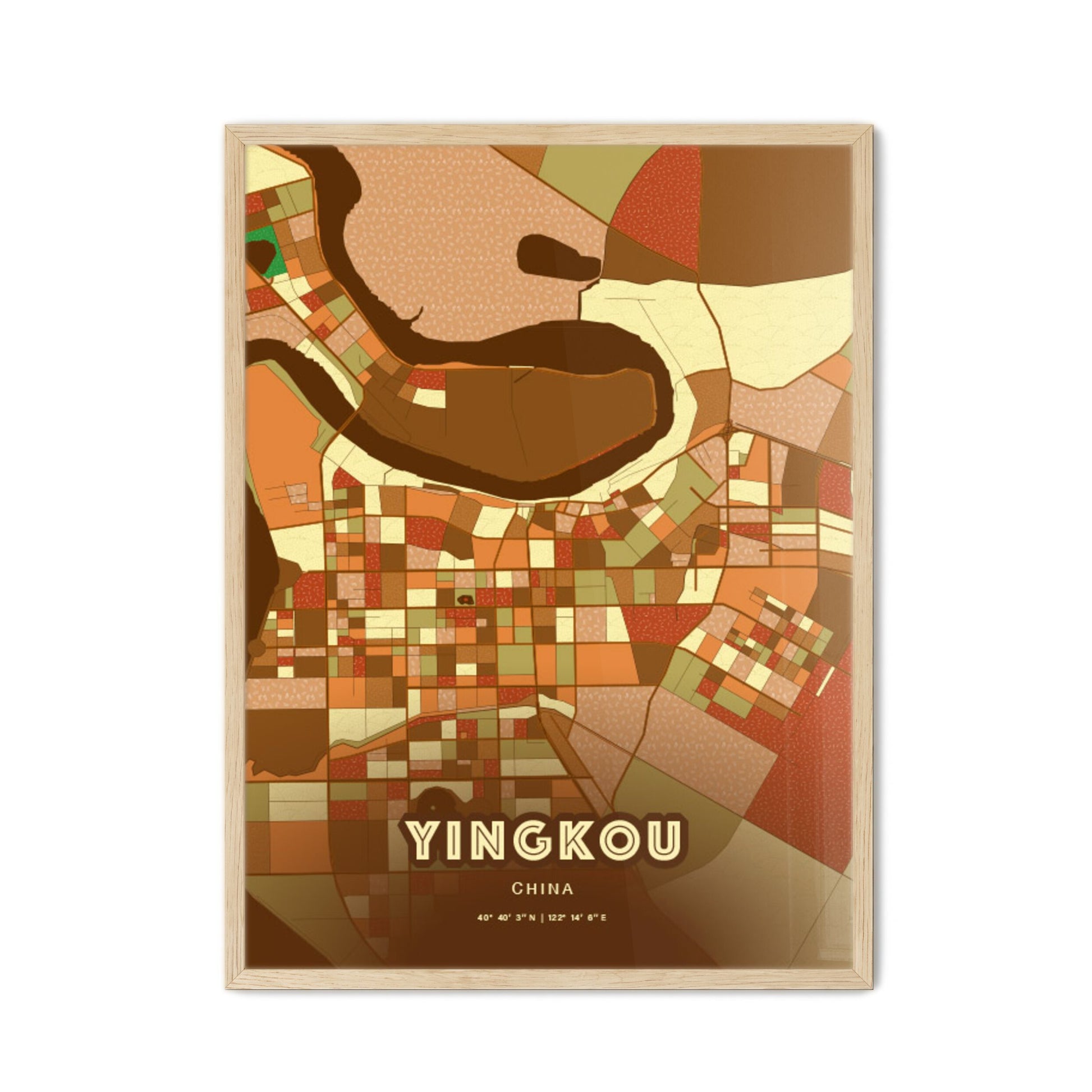 Colorful YINGKOU CHINA Fine Art Map Farmhouse