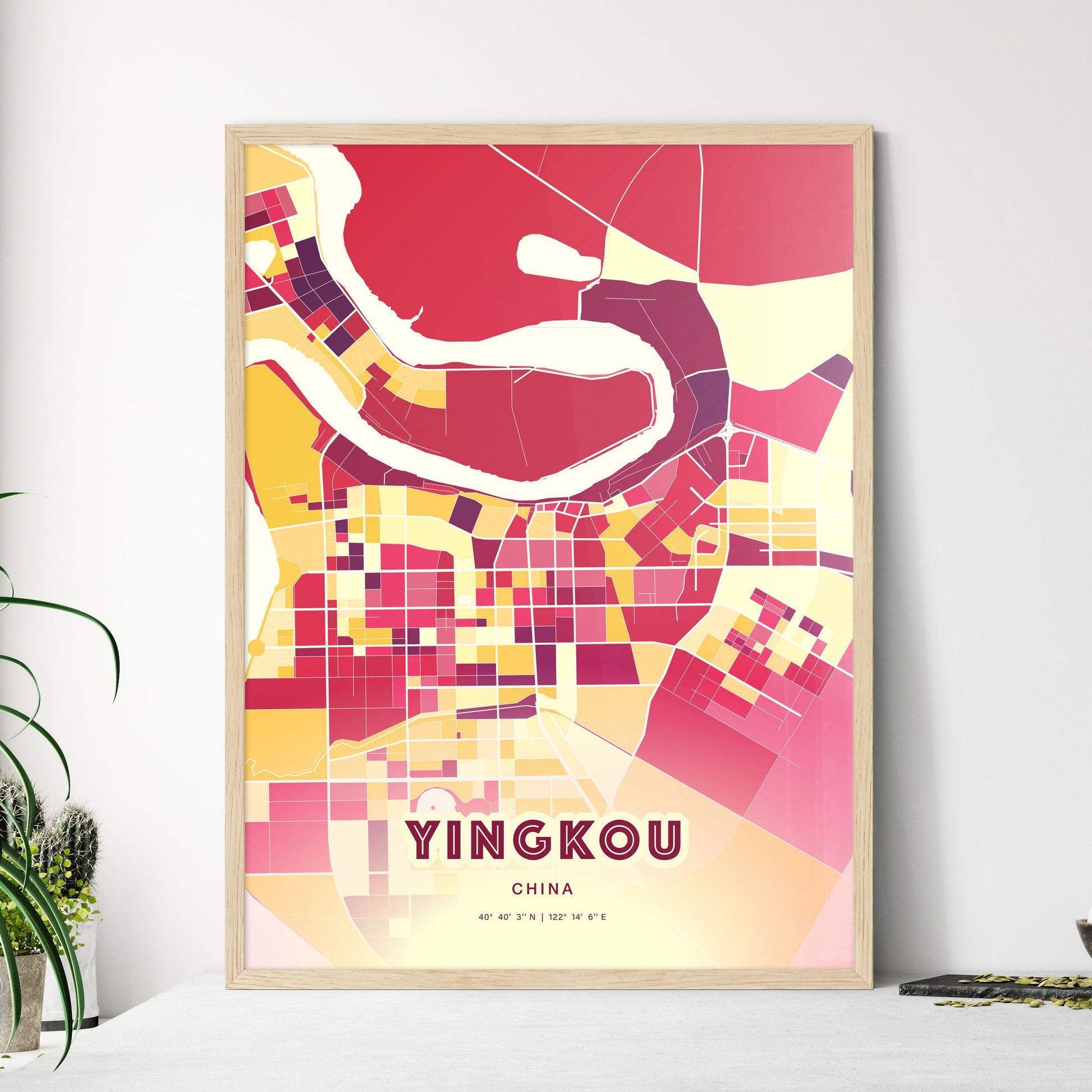 Colorful YINGKOU CHINA Fine Art Map Hot Red