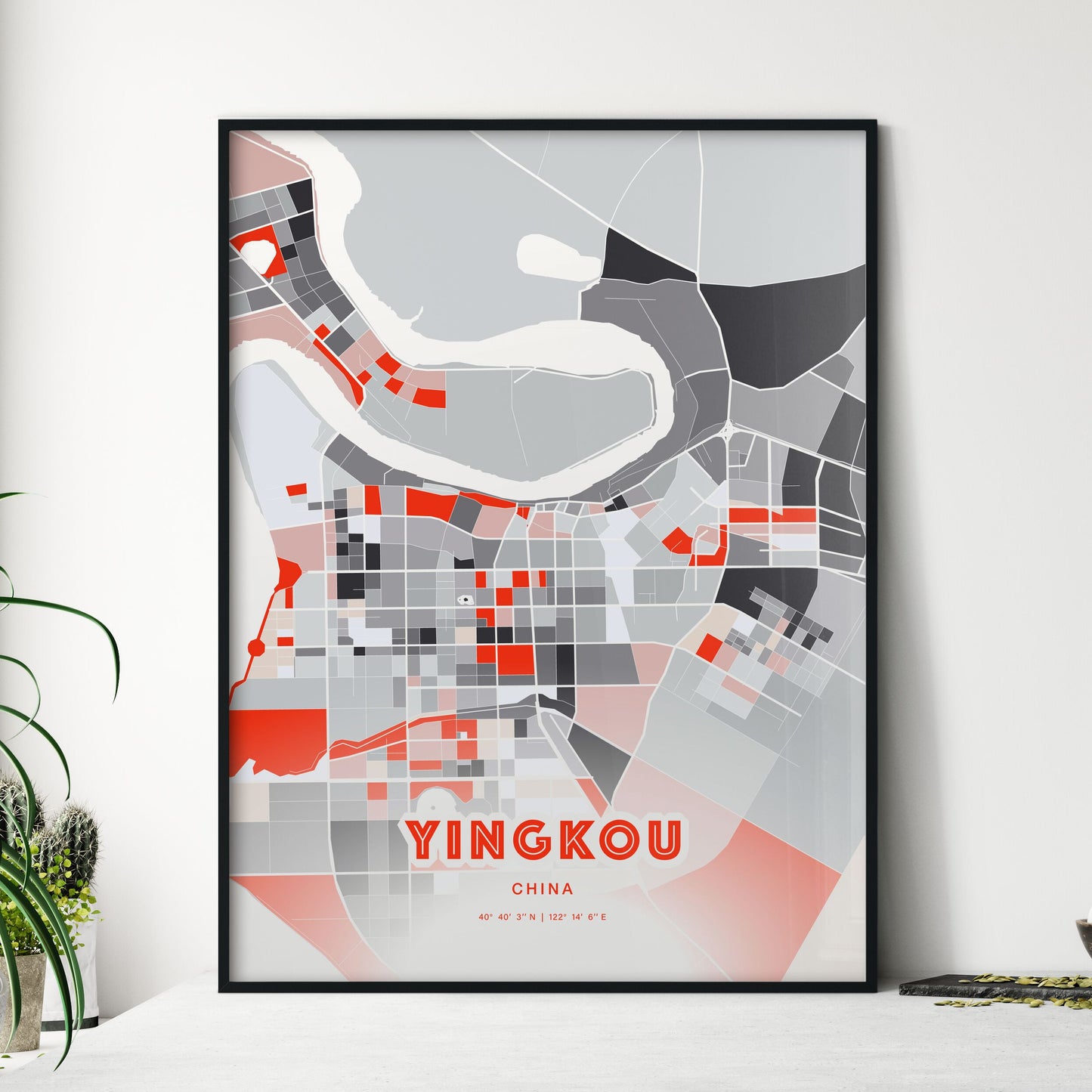 Colorful YINGKOU CHINA Fine Art Map Modern