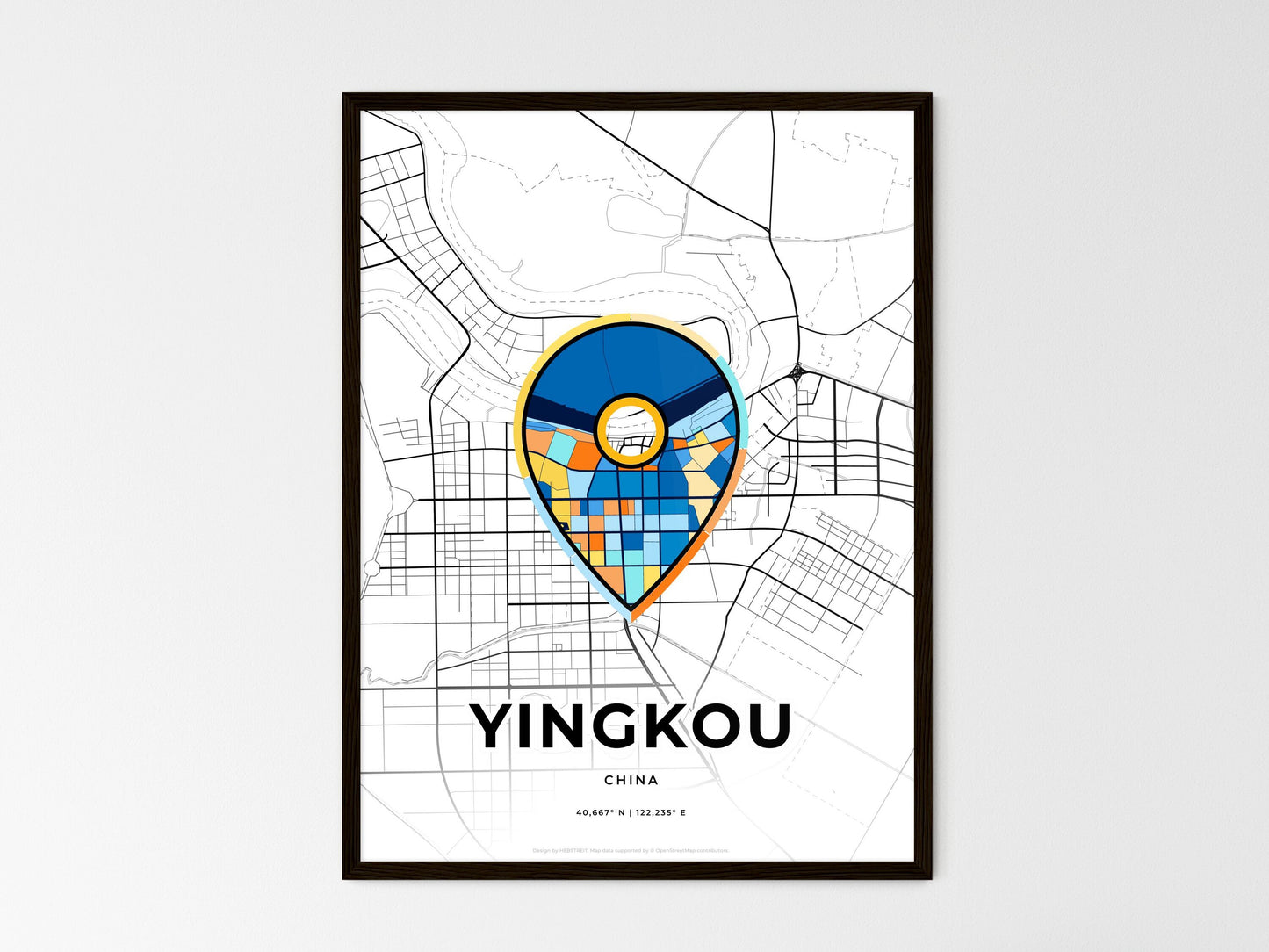 YINGKOU CHINA minimal art map with a colorful icon. Style 1