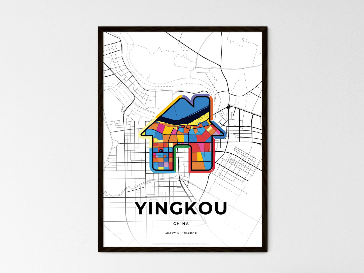 YINGKOU CHINA minimal art map with a colorful icon. Style 3