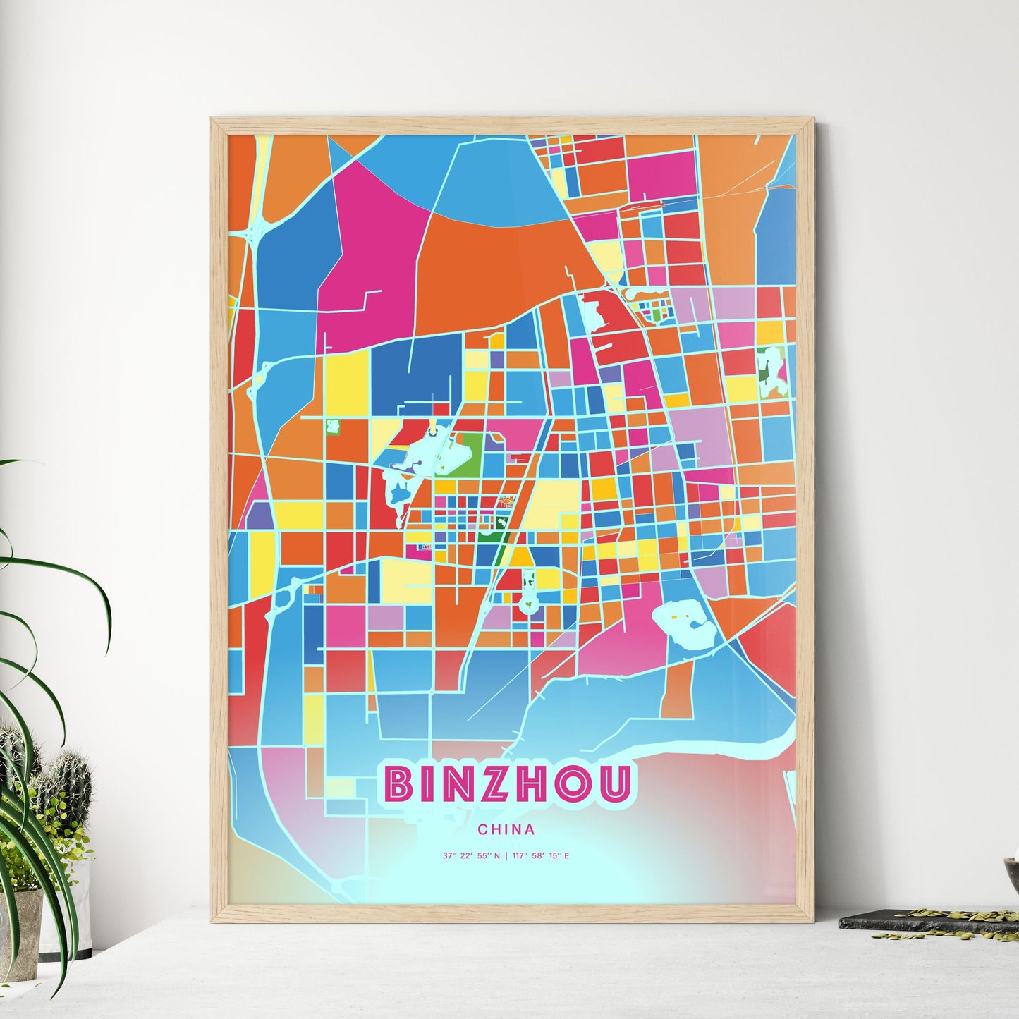Colorful BINZHOU CHINA Fine Art Map Crazy Colors