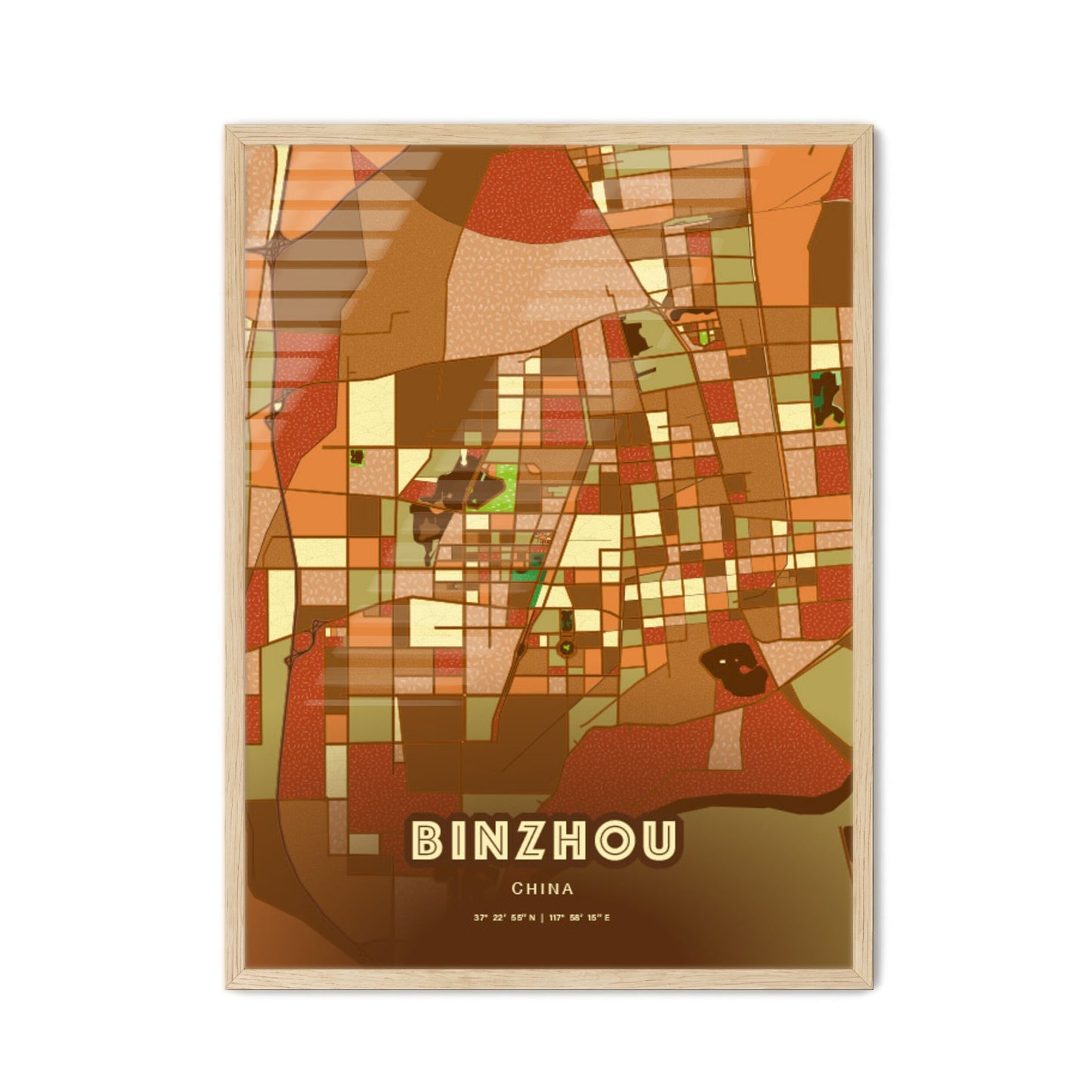 Colorful BINZHOU CHINA Fine Art Map Farmhouse