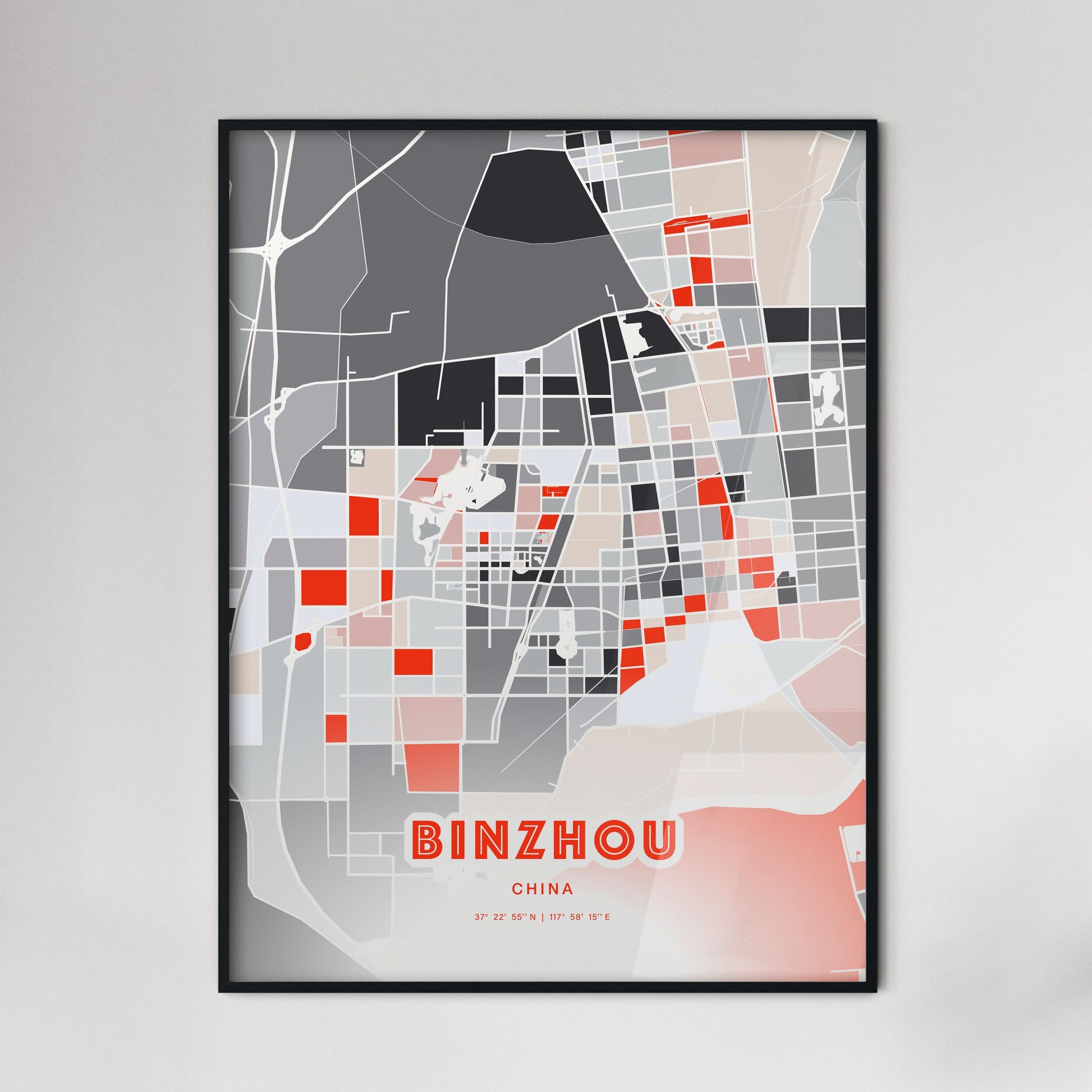 Colorful BINZHOU CHINA Fine Art Map Modern