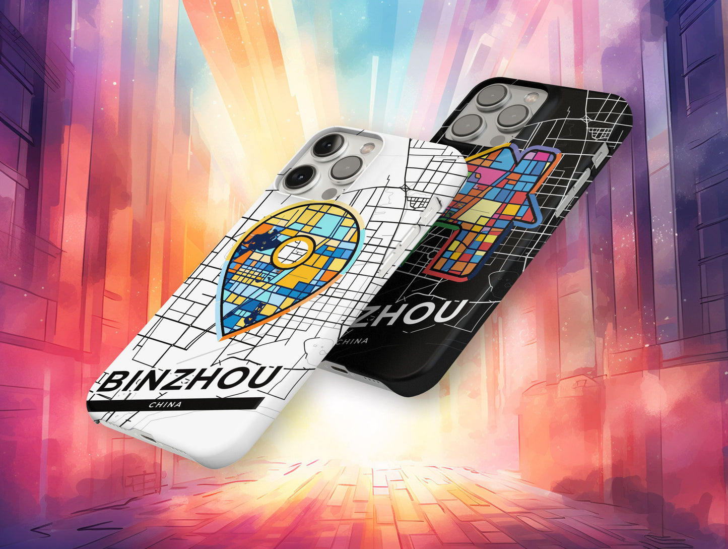 Binzhou China slim phone case with colorful icon. Birthday, wedding or housewarming gift. Couple match cases.