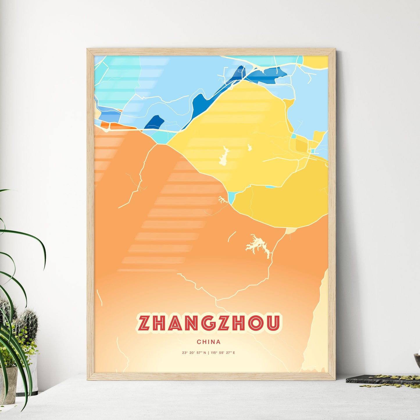 Colorful ZHANGZHOU CHINA Fine Art Map Blue Orange