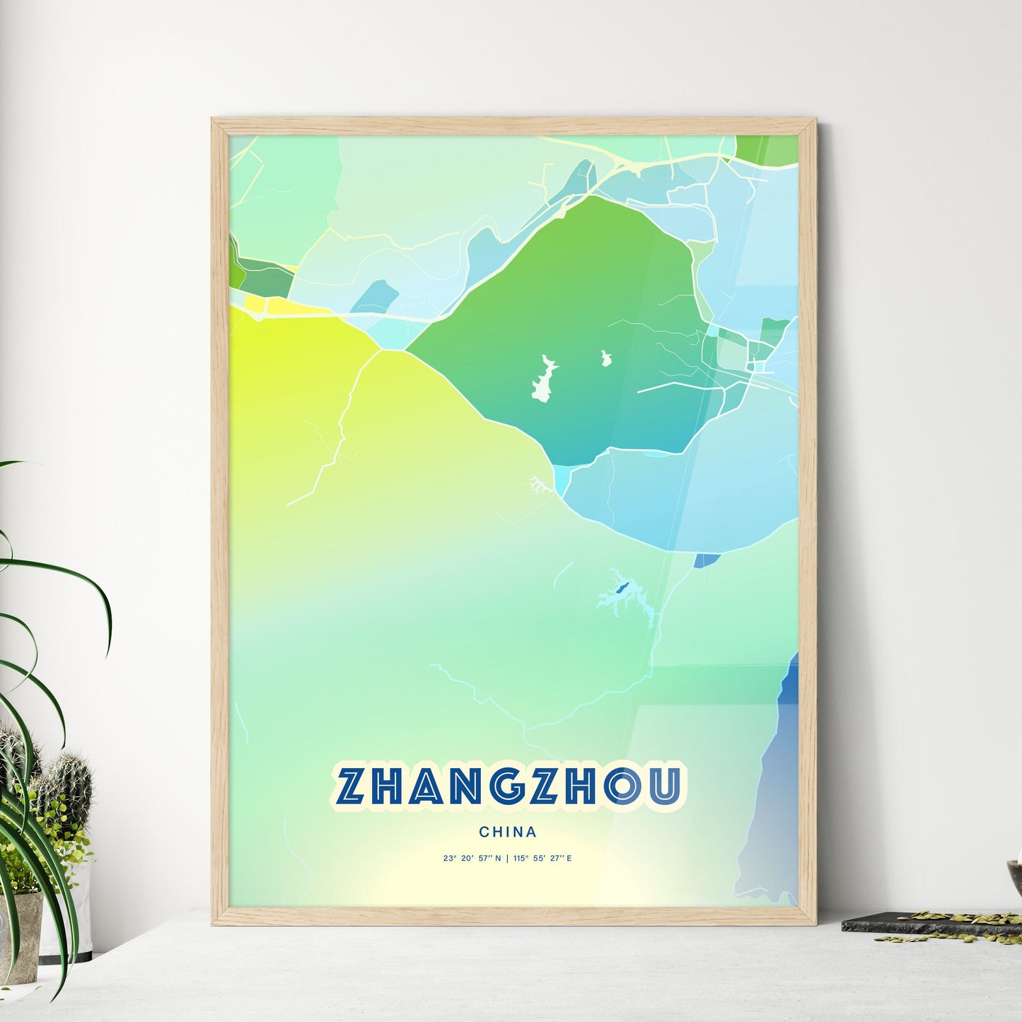 Colorful ZHANGZHOU CHINA Fine Art Map Cool Blue