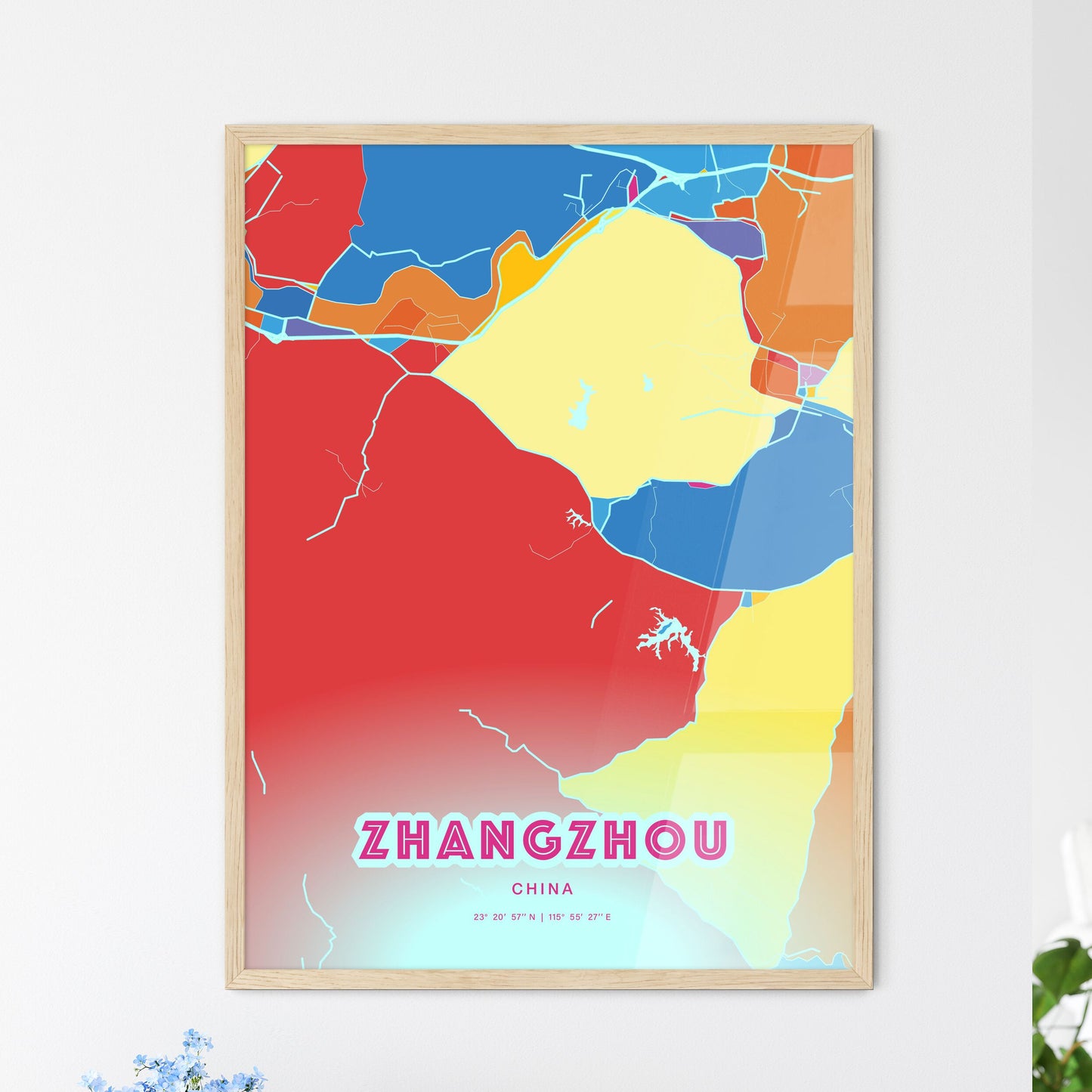 Colorful ZHANGZHOU CHINA Fine Art Map Crazy Colors
