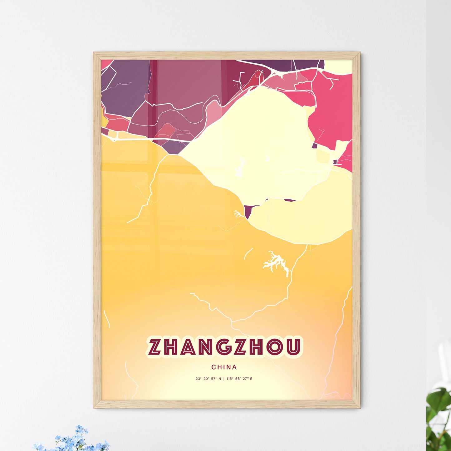 Colorful ZHANGZHOU CHINA Fine Art Map Hot Red