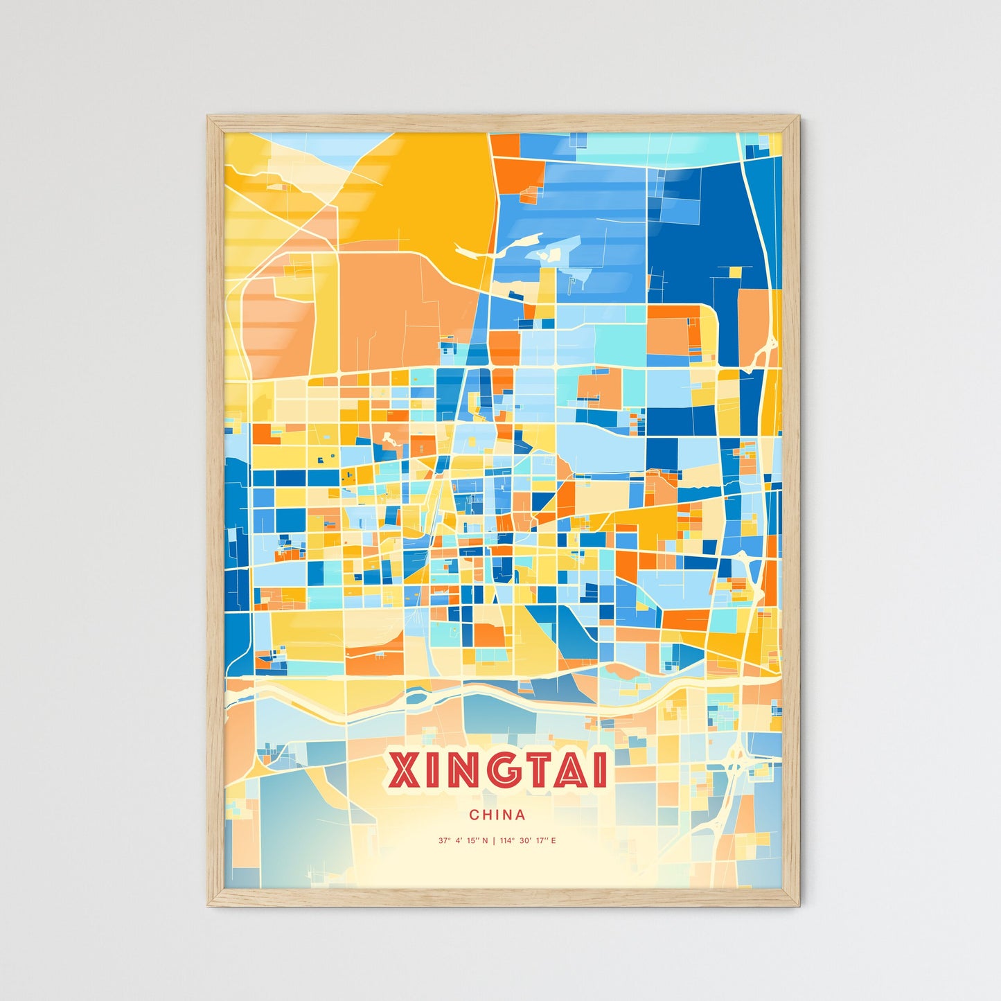 Colorful XINGTAI CHINA Fine Art Map Blue Orange