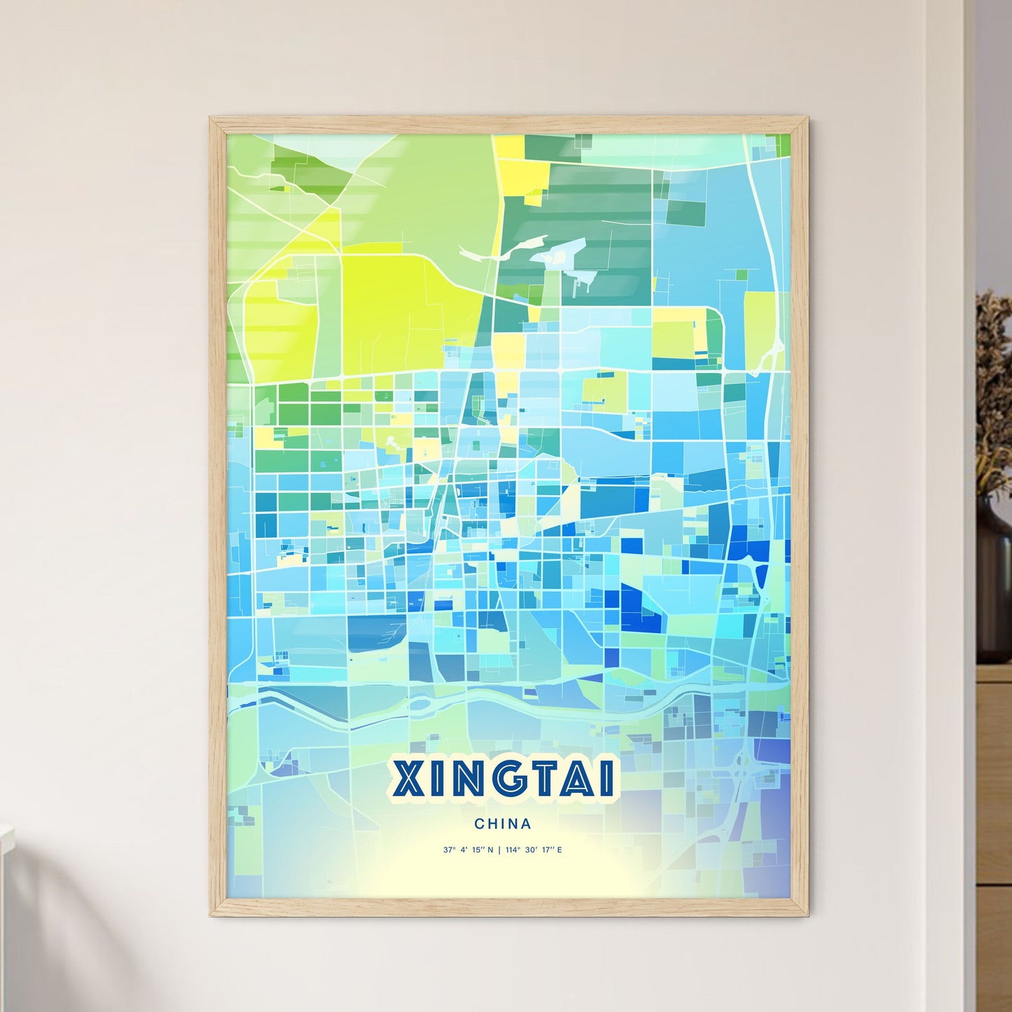 Colorful XINGTAI CHINA Fine Art Map Cool Blue