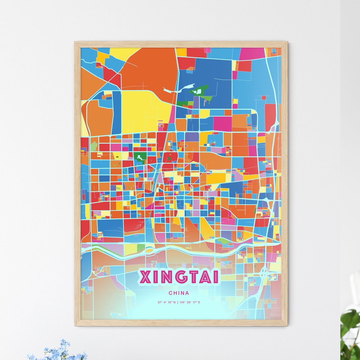 Colorful XINGTAI CHINA Fine Art Map Crazy Colors