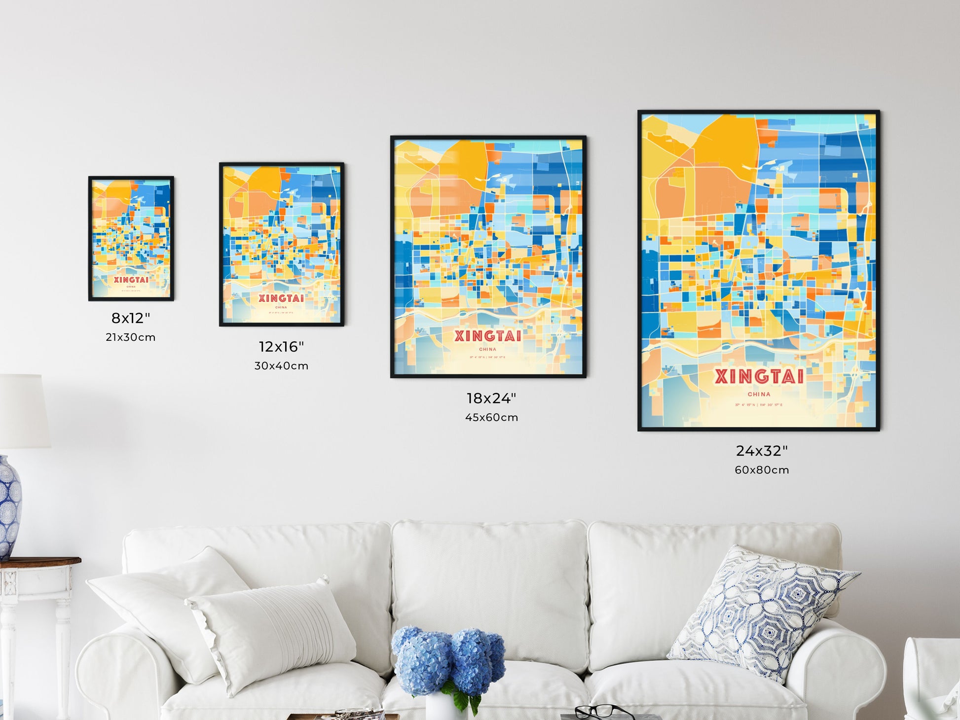 Colorful XINGTAI CHINA Fine Art Map Blue Orange