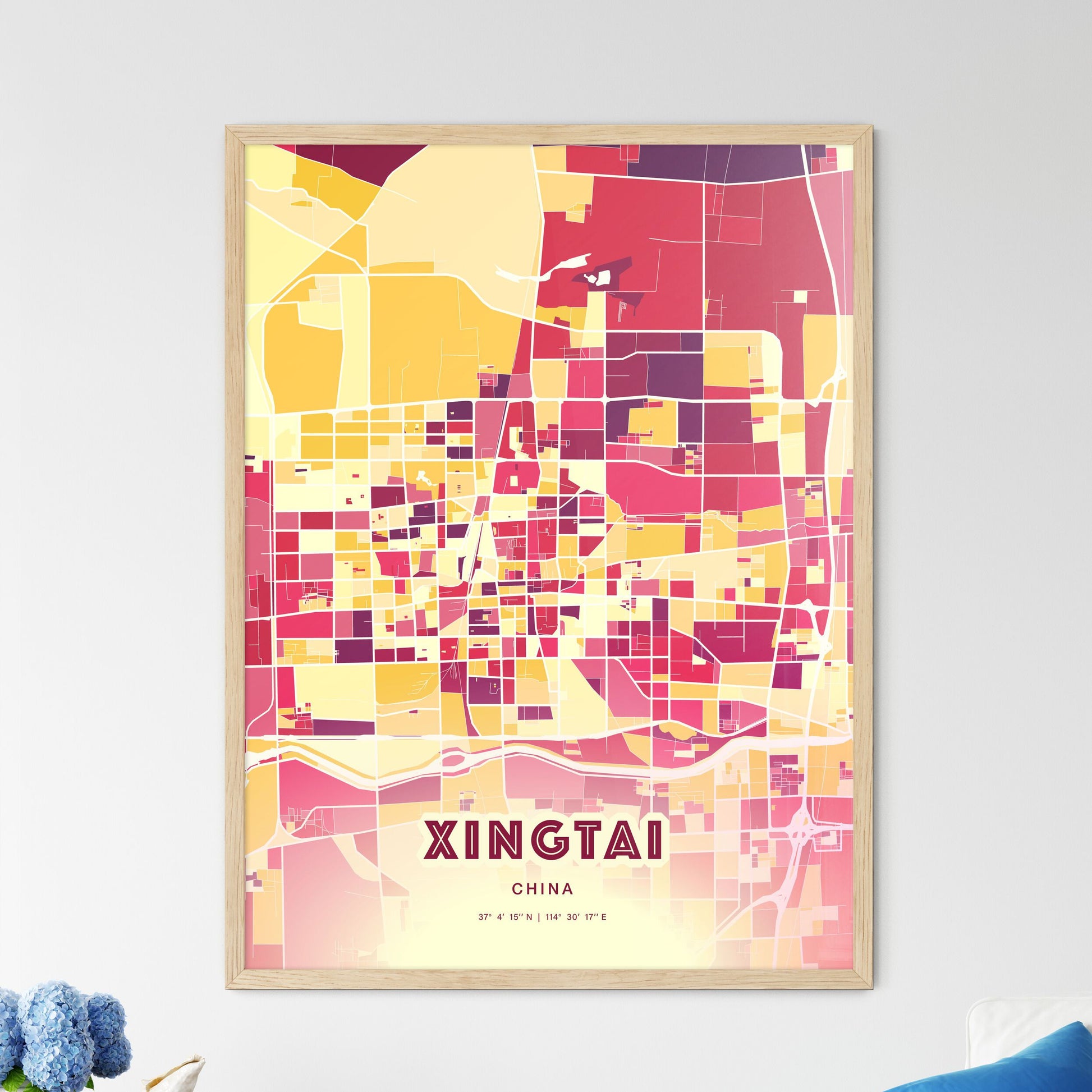 Colorful XINGTAI CHINA Fine Art Map Hot Red