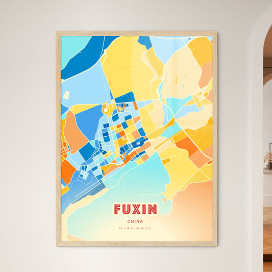 Colorful FUXIN CHINA Fine Art Map Blue Orange