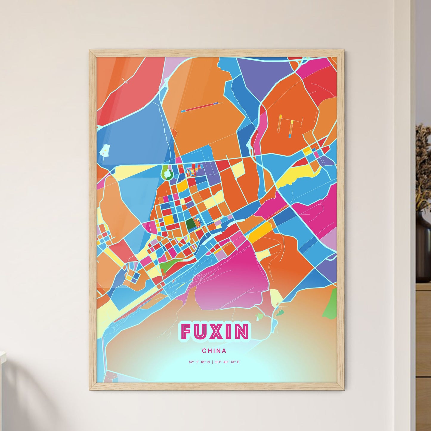 Colorful FUXIN CHINA Fine Art Map Crazy Colors