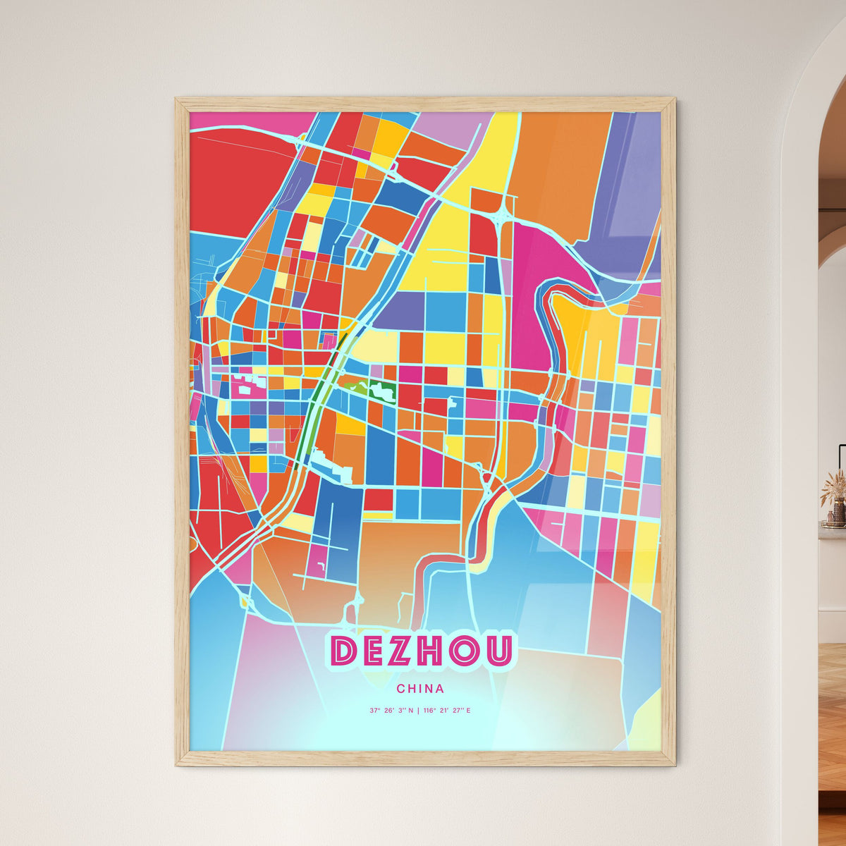 Colorful DEZHOU CHINA Fine Art Map Crazy Colors