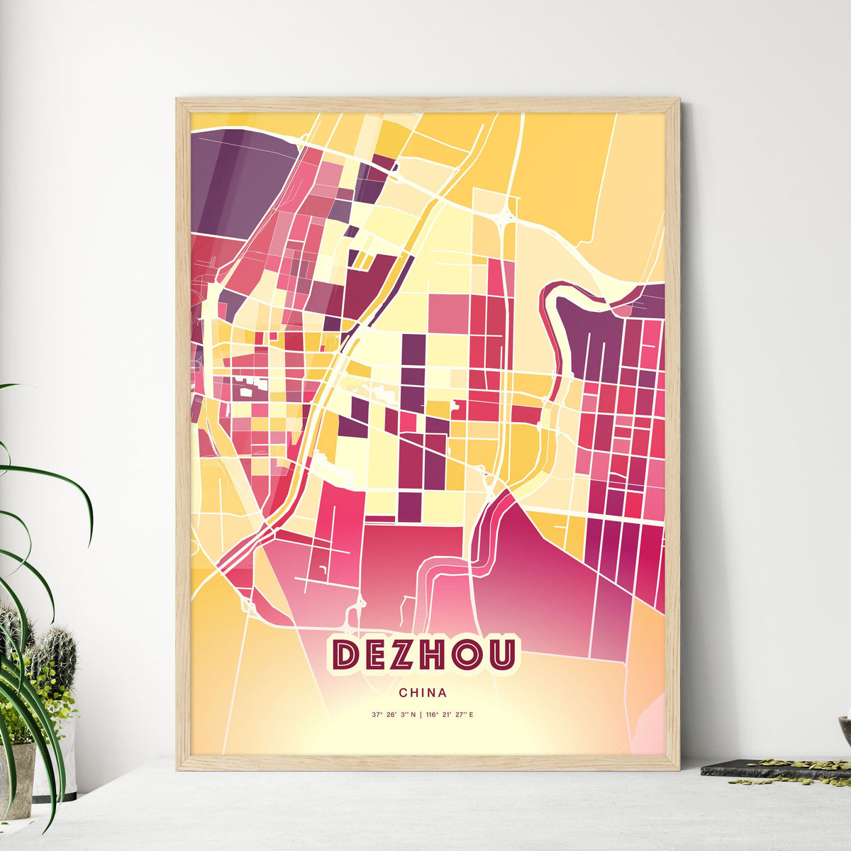 Colorful DEZHOU CHINA Fine Art Map Hot Red