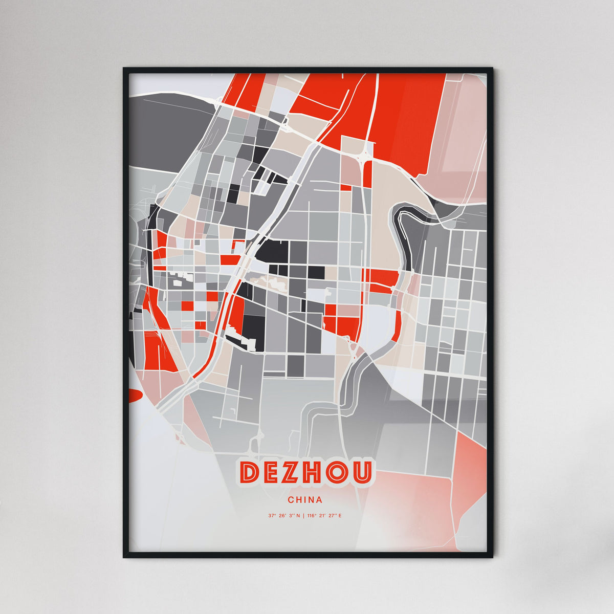 Colorful DEZHOU CHINA Fine Art Map Modern