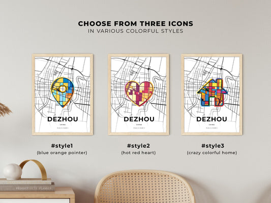 Dezhou China maps with colorful icons