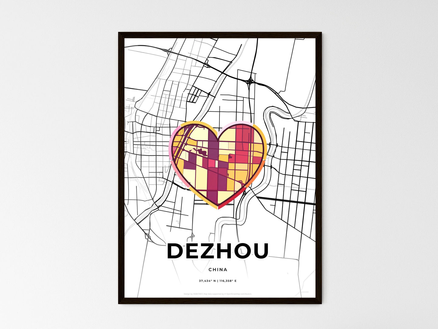 Dezhou China wedding art map with heart icon