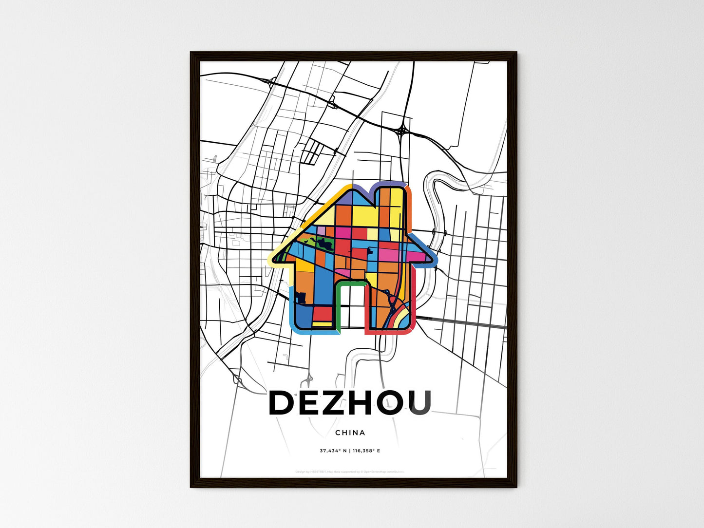 Dezhou China wedding art map with home icon