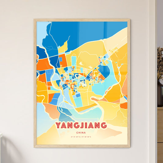 Colorful YANGJIANG CHINA Fine Art Map Blue Orange