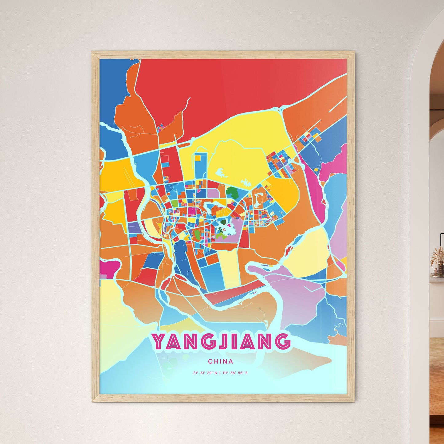 Colorful YANGJIANG CHINA Fine Art Map Crazy Colors