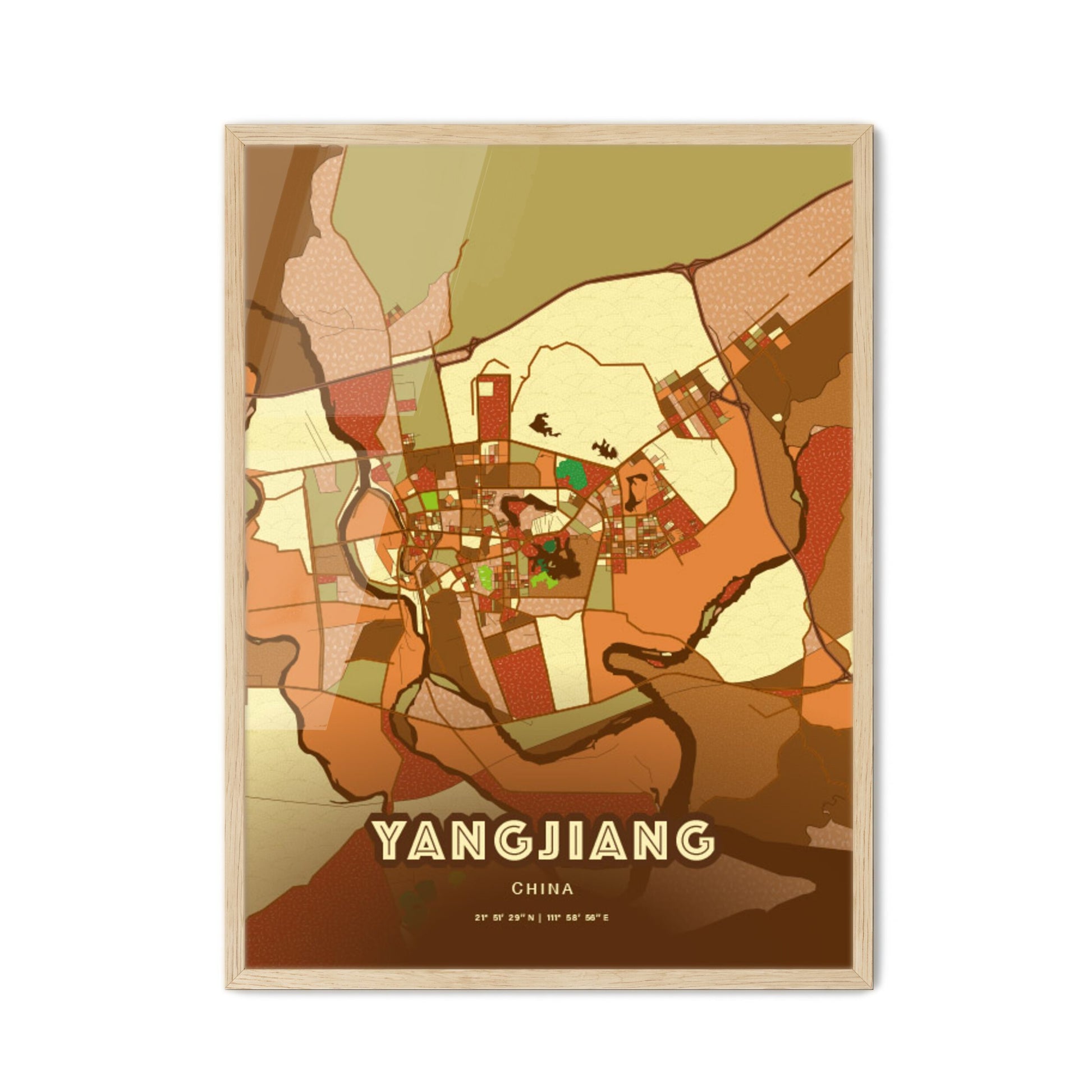 Colorful YANGJIANG CHINA Fine Art Map Farmhouse