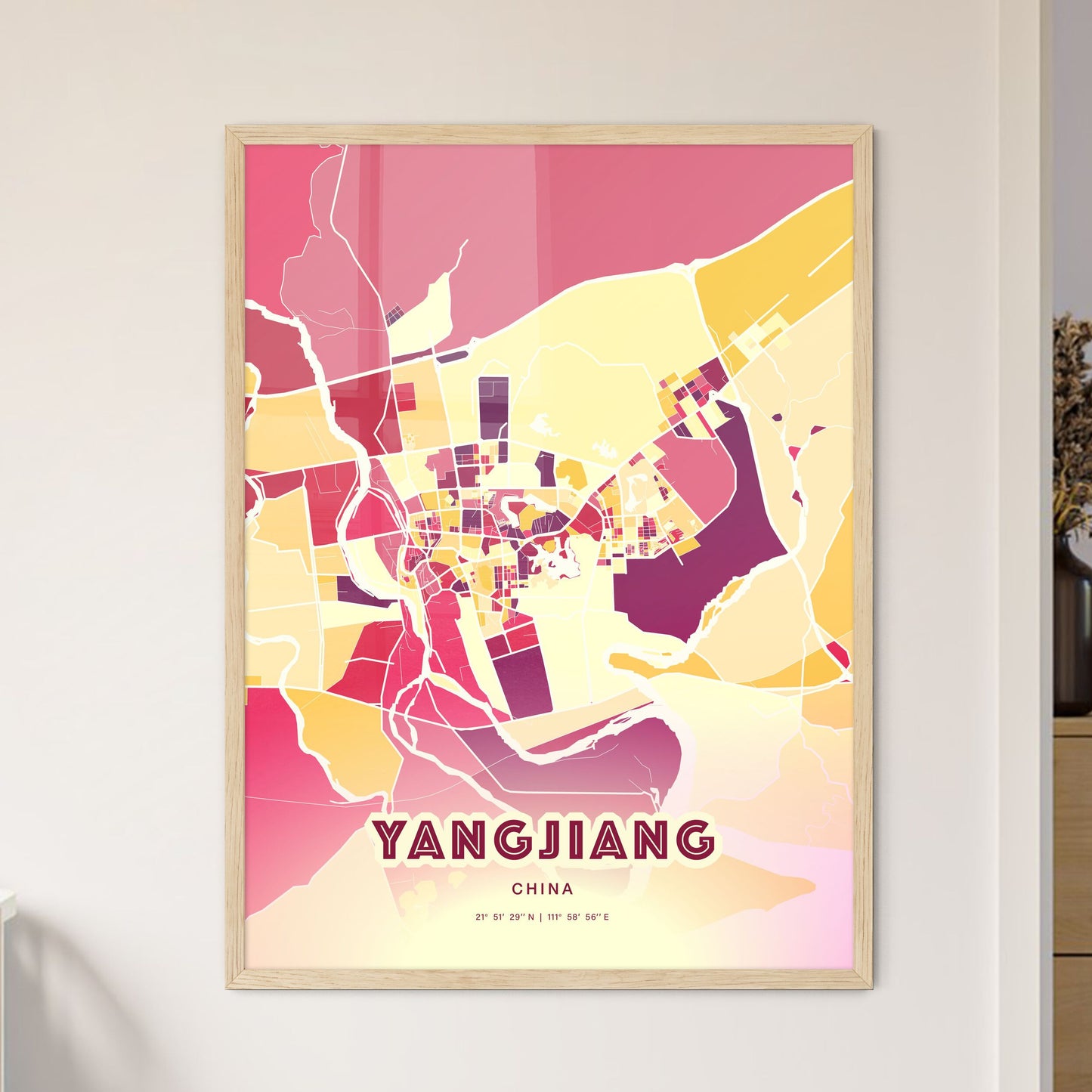 Colorful YANGJIANG CHINA Fine Art Map Hot Red