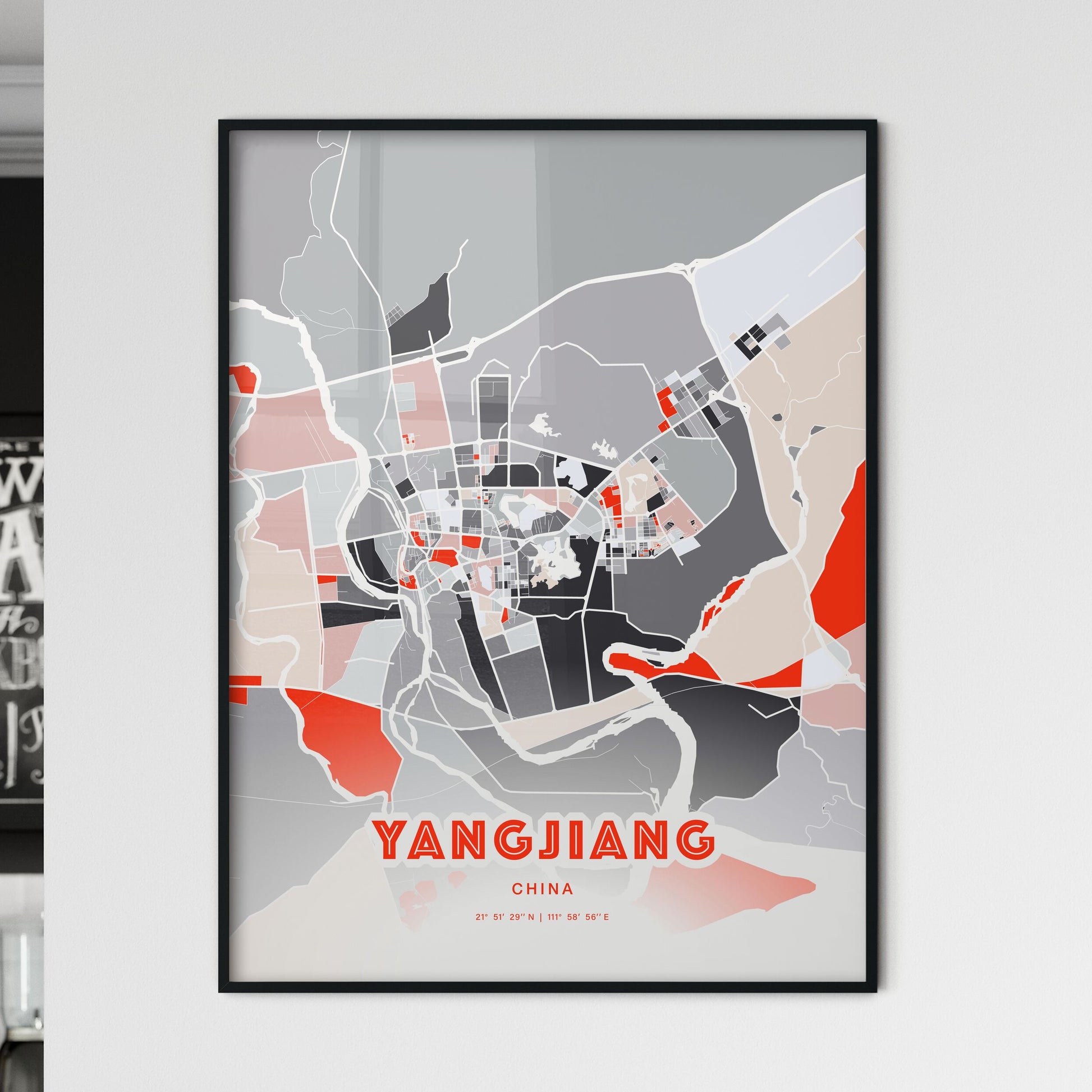 Colorful YANGJIANG CHINA Fine Art Map Modern