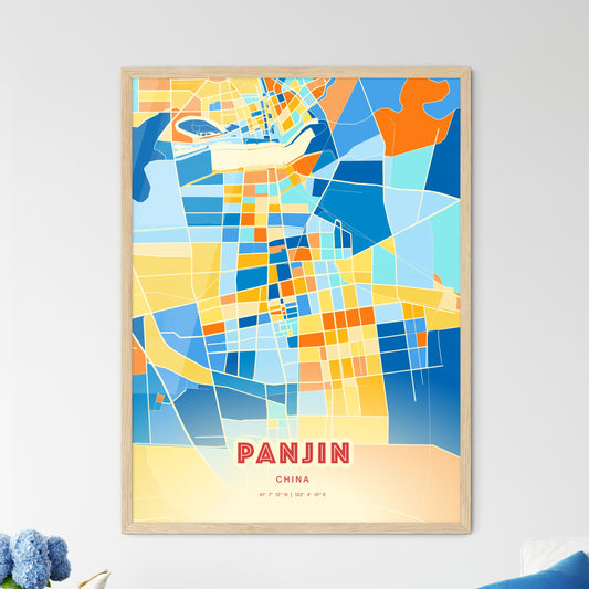 Colorful PANJIN CHINA Fine Art Map Blue Orange