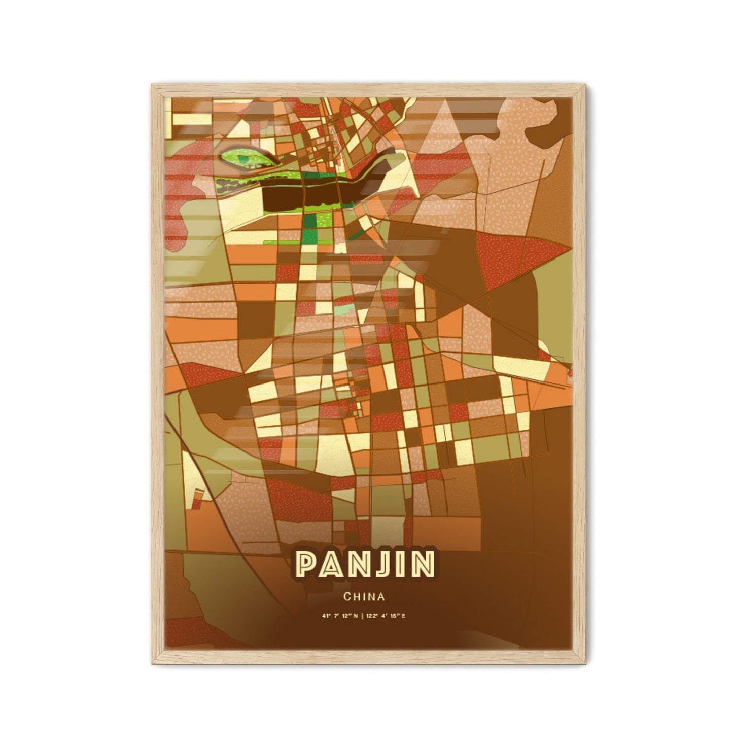 Colorful PANJIN CHINA Fine Art Map Farmhouse