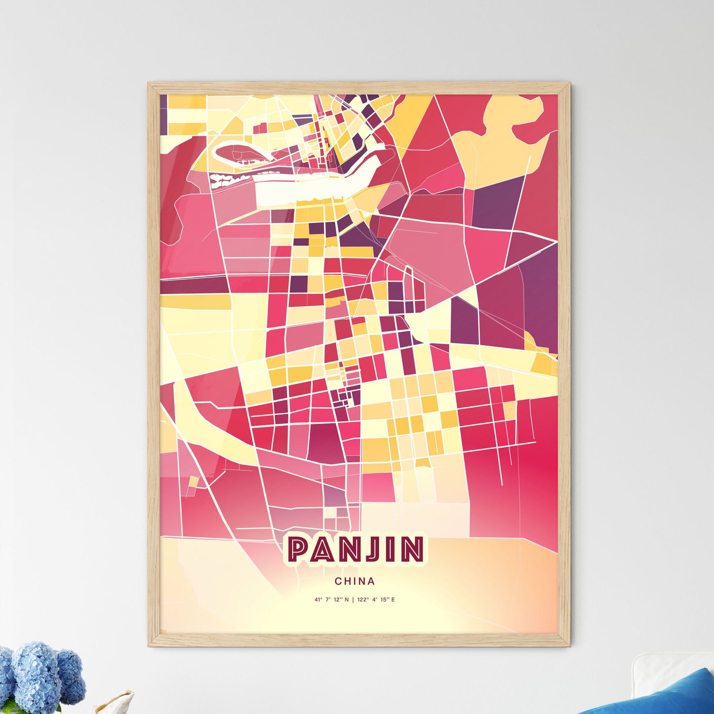 Colorful PANJIN CHINA Fine Art Map Hot Red