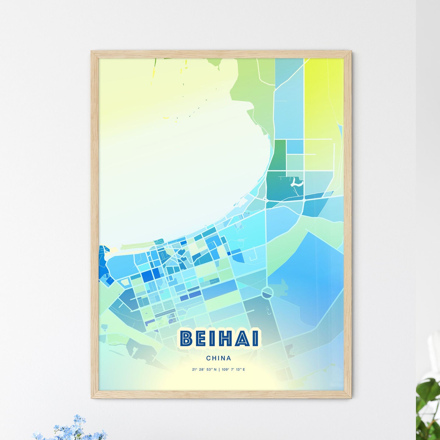 Colorful BEIHAI CHINA Fine Art Map Cool Blue