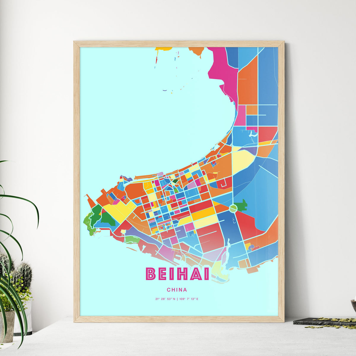 Colorful BEIHAI CHINA Fine Art Map Crazy Colors