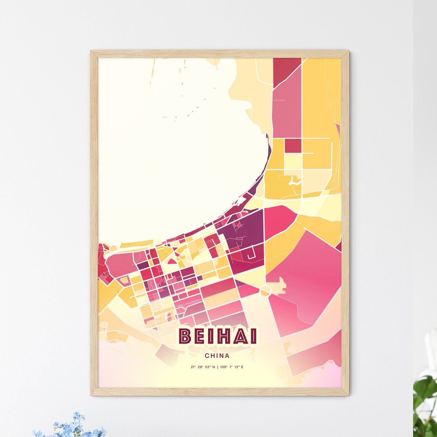 Colorful BEIHAI CHINA Fine Art Map Hot Red