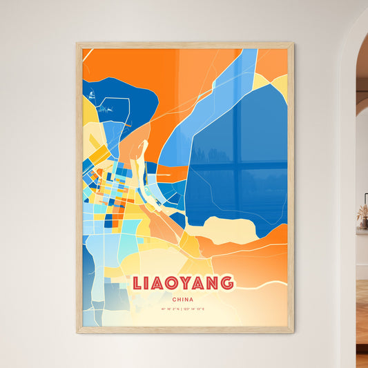 Colorful LIAOYANG CHINA Fine Art Map Blue Orange