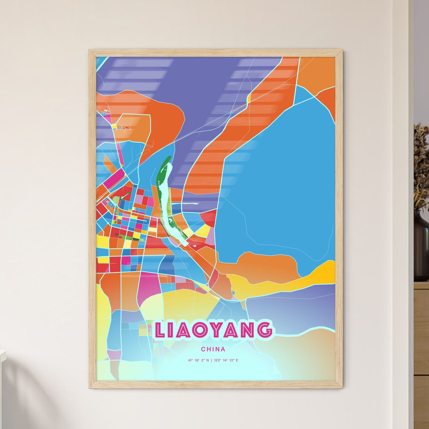 Colorful LIAOYANG CHINA Fine Art Map Crazy Colors