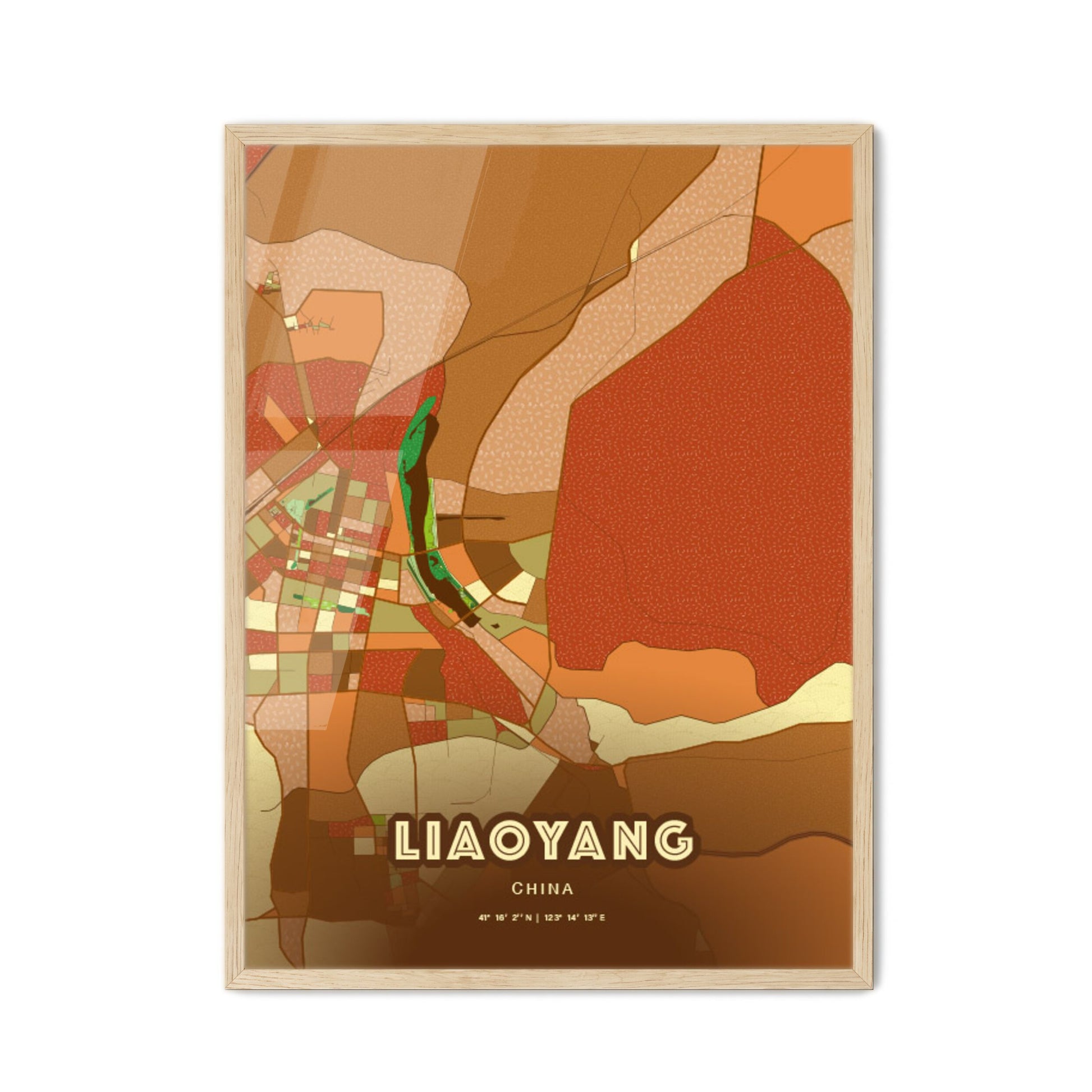 Colorful LIAOYANG CHINA Fine Art Map Farmhouse