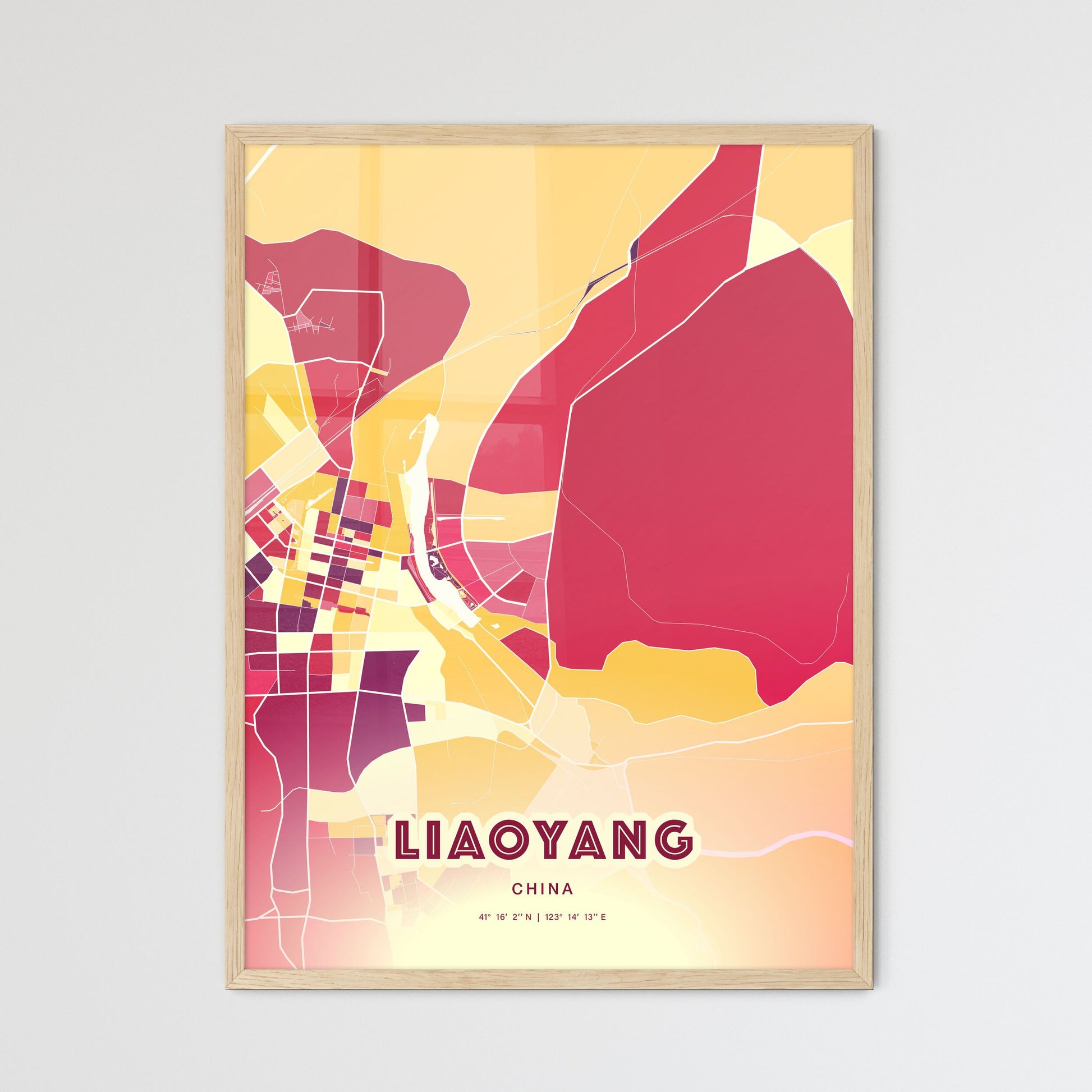 Colorful LIAOYANG CHINA Fine Art Map Hot Red