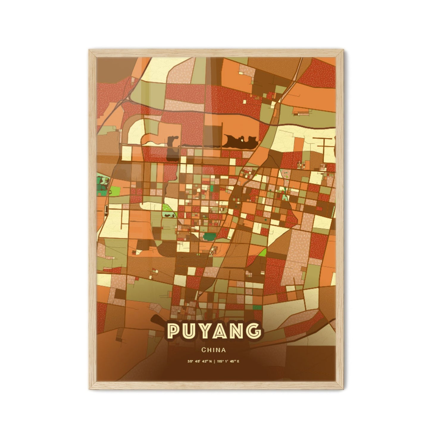 Colorful PUYANG CHINA Fine Art Map Farmhouse