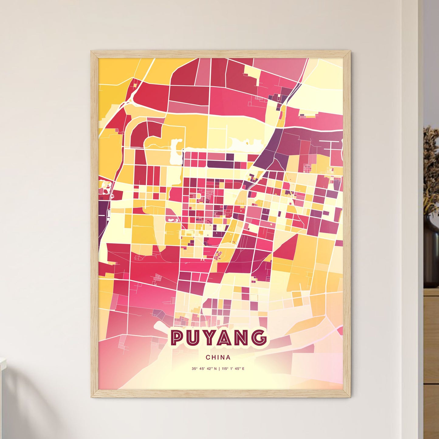 Colorful PUYANG CHINA Fine Art Map Hot Red